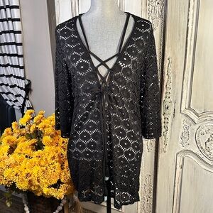 Aruba Blue Black Lace and Straps Swim Cover-Up/ Dress